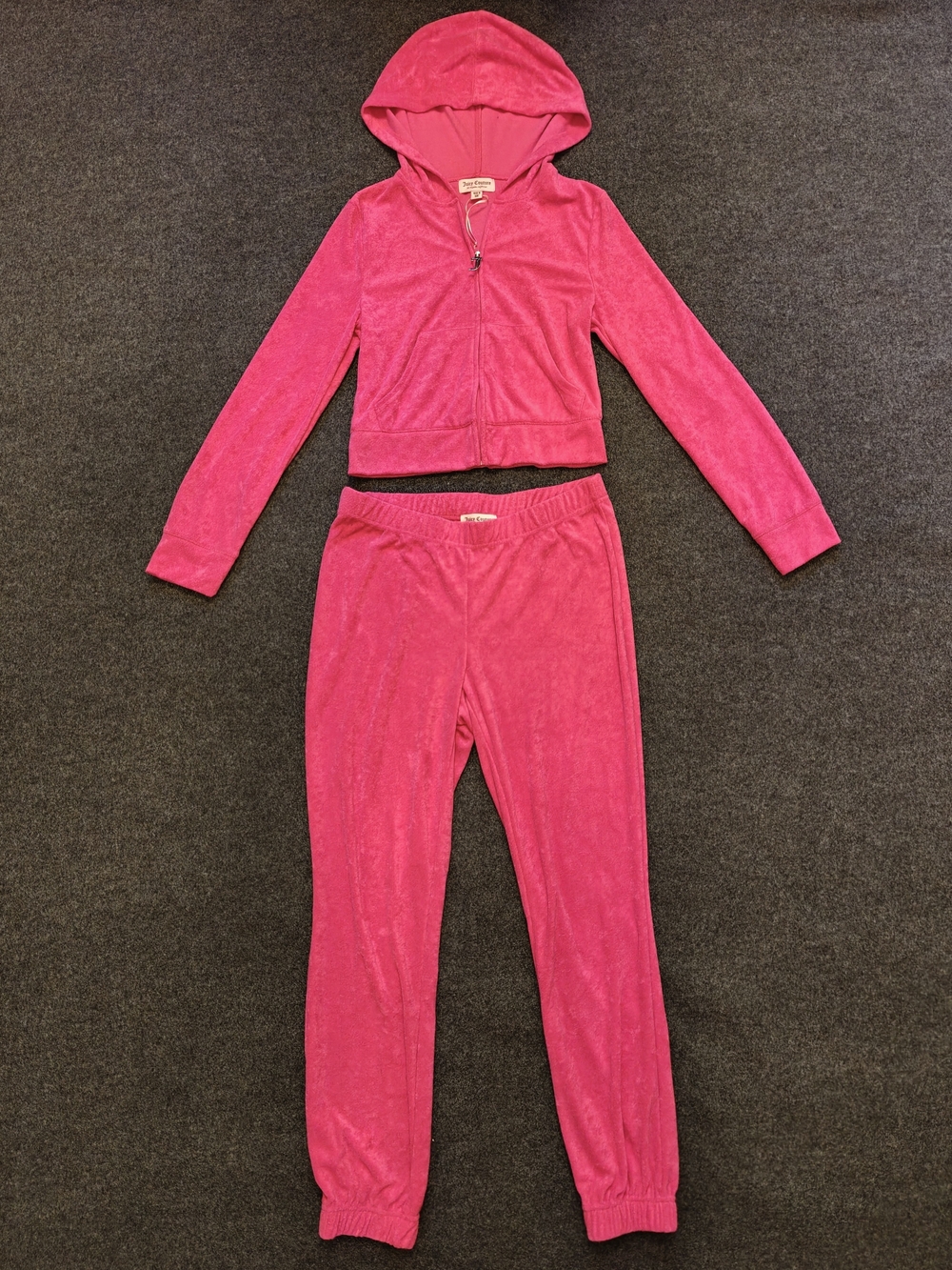 Juicy Couture Hot Pink Terry Zip Hoodie & Jogger Matching Set - Sz M